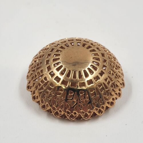 Round Crown Trifari Filagree Domed Gold Tone Pin Vintage Brooch Signed