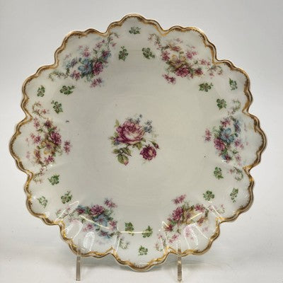 Haviland Limoges France Serving Plate Rose Colorful Flowers Gold Scallop Edge 9"