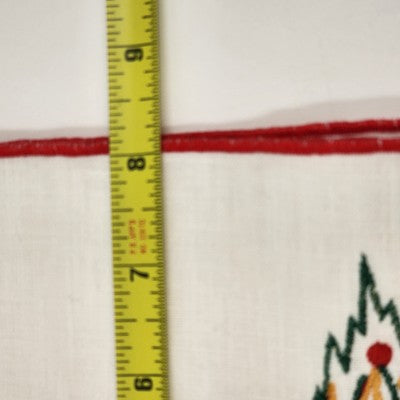 Set of 6 White Christmas Napkins 16" Red Hem Embroidered Holiday Designs