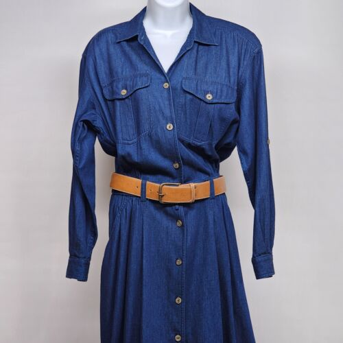 LizSport Cotton Elastic Waist Shirtwaist Dress W Bottons 2 Breast Pockets Size 4