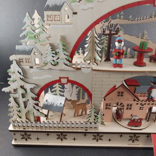 Martha Stewart Christmas Village Wooden Laser Cut Light Up Display Winter Scene