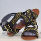 Anna CUTSY-4 Studded Sandals Womens Size 8 Black Gold NWT