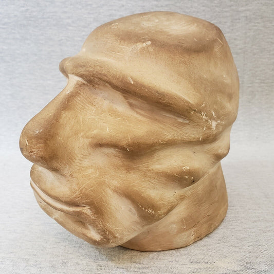 Clay Face Mold Pottery Face Studio Art Mid Century Modern Gruff Features 6" Tall