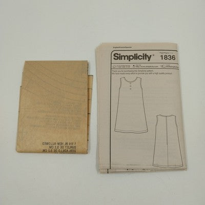 Simplicity SewSimple A1836 Sewing Pattern 2012 Cut Girls Sleeveless Dress Sz 3-6