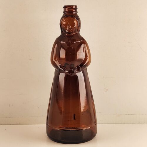 Mrs Butterworth's Dark Amber 10" Tall Glass Syrup Bottle Vintage No Cap No Label