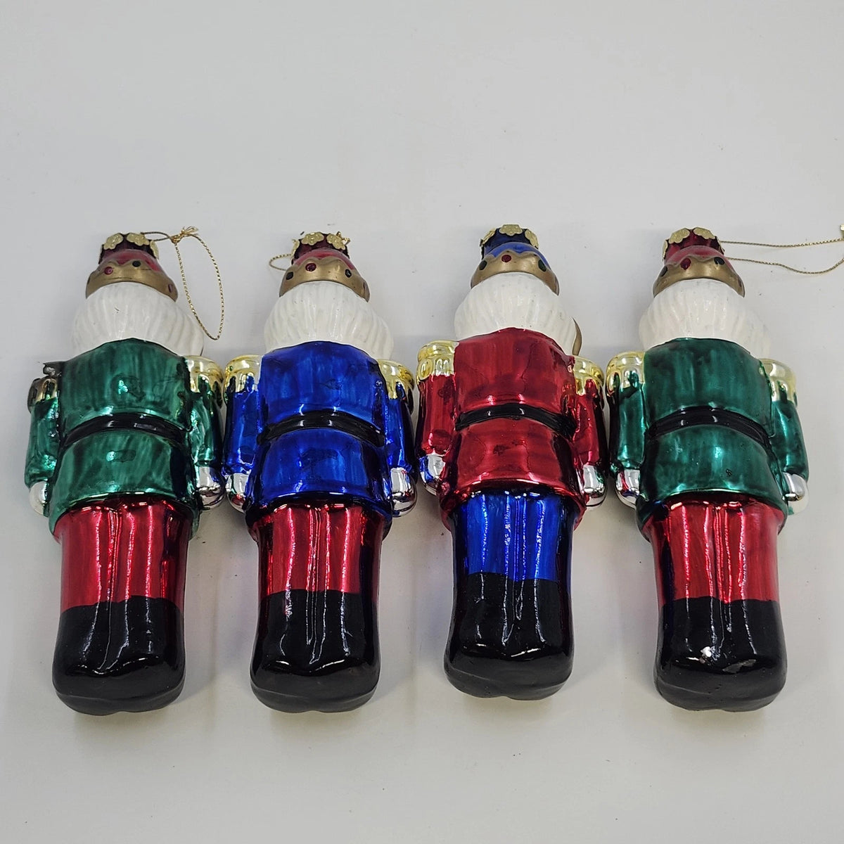 Blown Glass Nutcracker Soldier Christmas Ornaments 4 Piece 7.5" Hand Painted Vtg