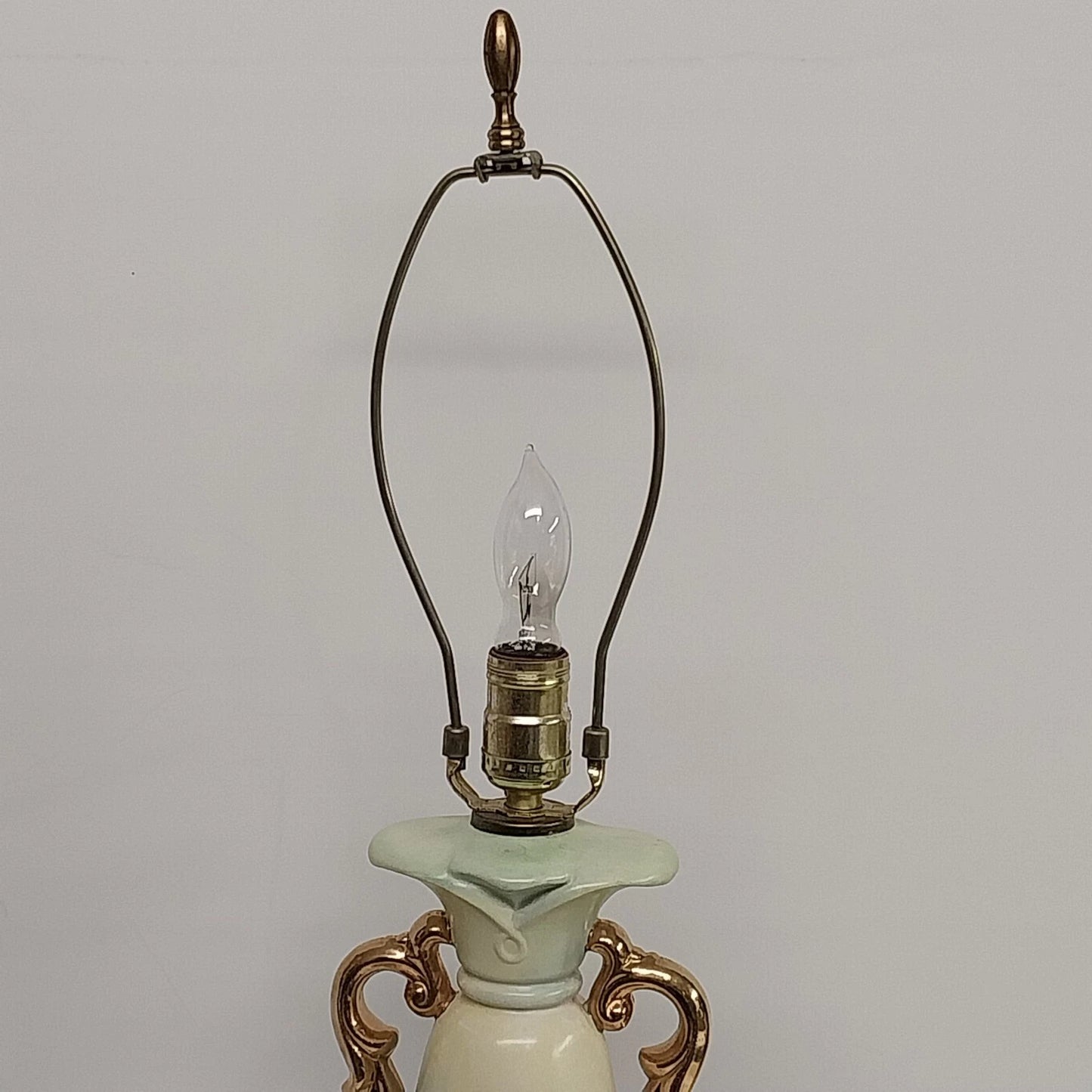 Hand Painted Urn Table Lamp Floral Pansy Gold Trim 30 Inch Vintage