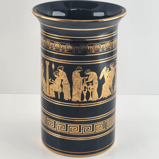 Lambrou Bros Greece Vase Black Handmade 24 k Gold Decoration Greek Mythology 6.5