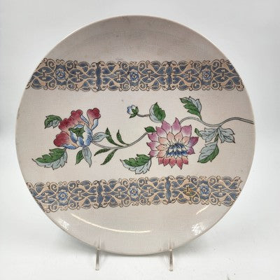 Large Embossed Platter Macau 12.5" Hand Painted Pink Blue Floral Design