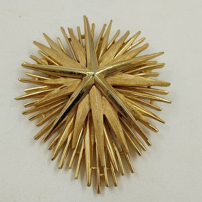 Crown Trifari Gold Tone Intricate Exploding Starburst Brooch Pin 1950's