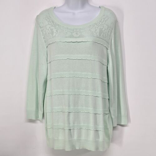 Elle Pastel Mint Green Sweater Size Large 3/4 Sleeve Cotton Rayon Pullover NWT