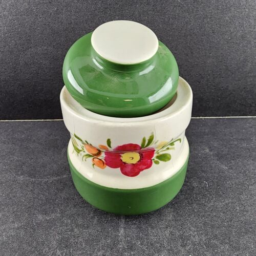 Pagnossin Treviso Italy Strong Earthenware Sugar Bowl & Lid Floral Green Border