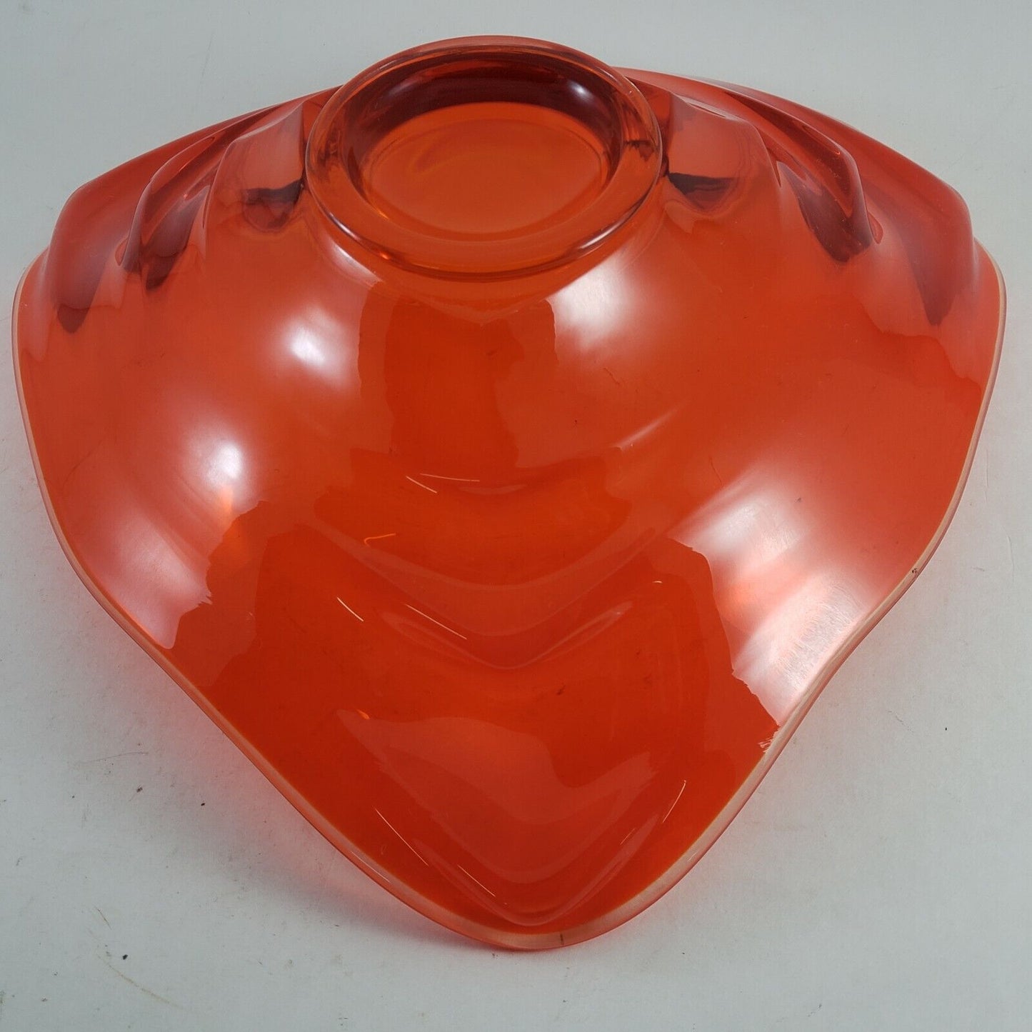 Mid Century Viking Glass Tundra Triangle Dish Fire Orange MCM Centerpiece 9-1/2"