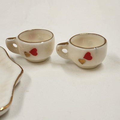 10pcs Miniature Tea Set White Red Heart Chintz Decal Gold Trim 4.5"x3" Taiwan