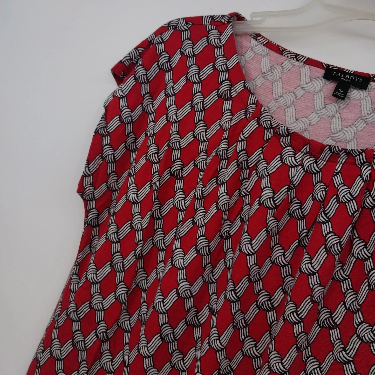 Talbots Petites Red Geometric Boat Neck Blouse Womens SP Top