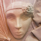Vintage Raised Canvas Painting Decoupage Hand Fan Face Wall Art