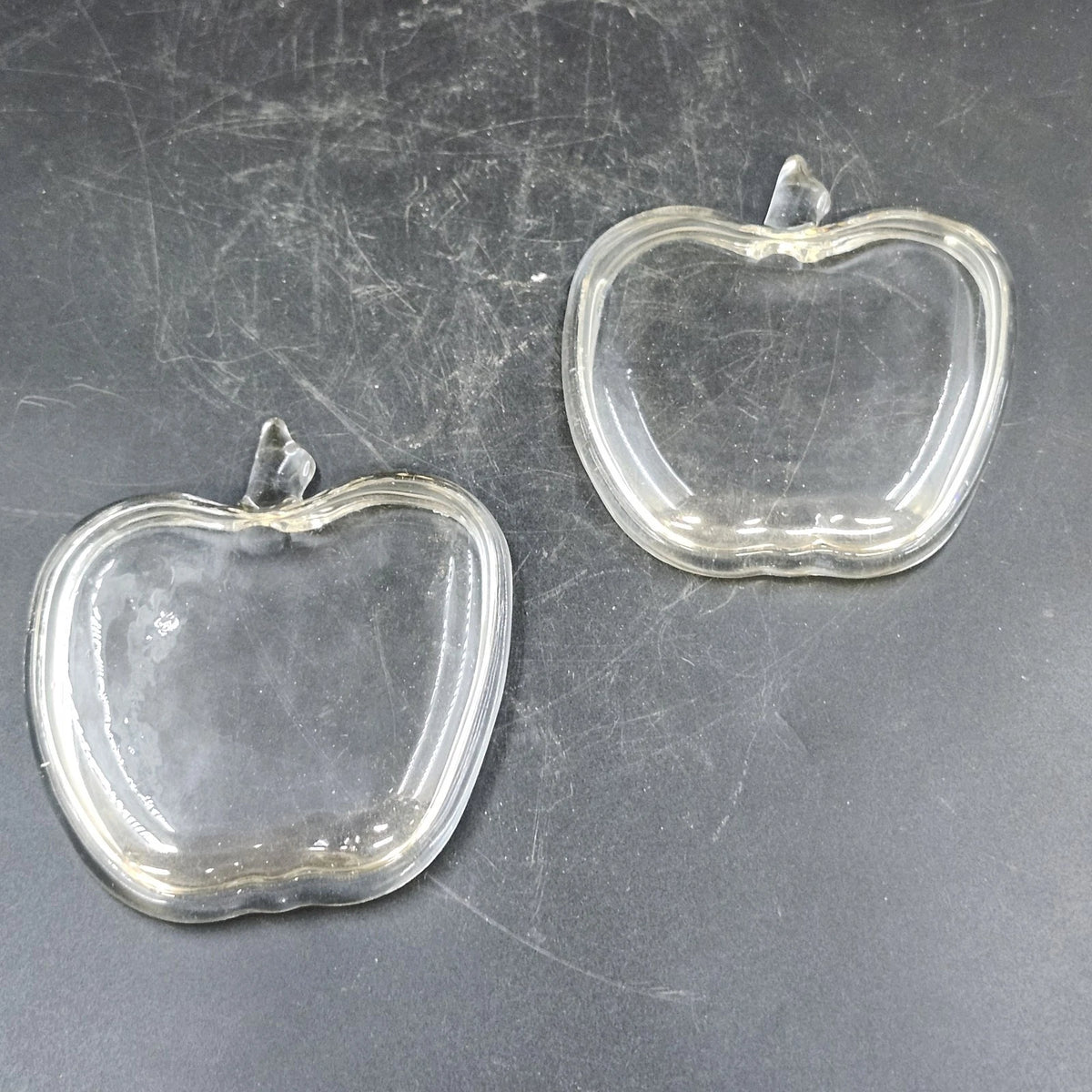 2 Pcs Clear Glass Apple Trinket Jewelry Dishes Candy Nut Serving Bowls 4" Vtg