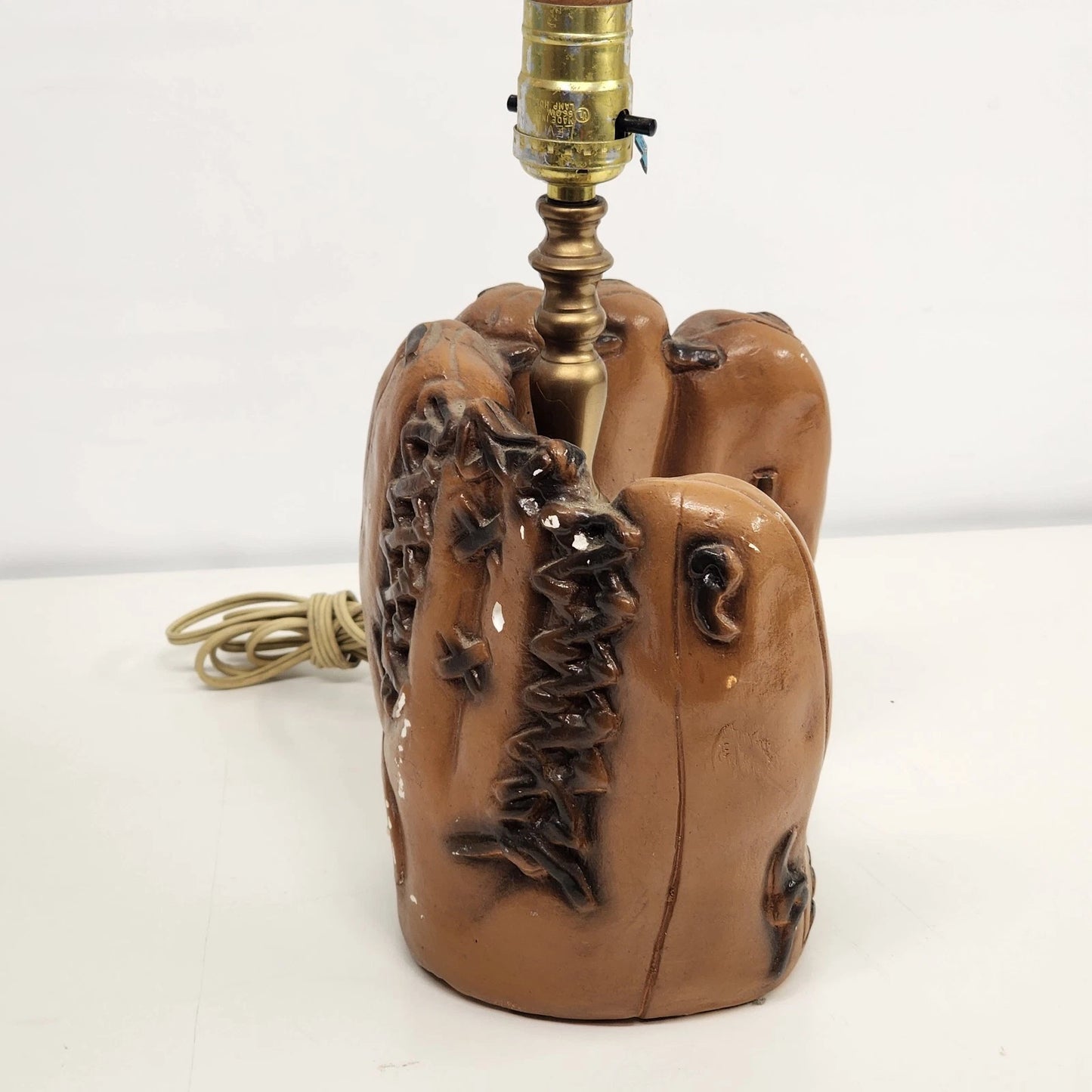 Chalk Table Lamp Brown Glove with Baseball 12" Vintage Sports 1970's No Shade