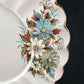 White Cheese Plate Blue Brown Flowers Scalloped Gilded Edge 10.5" Serving Liner