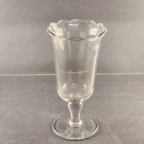 Scalloped Pedestal Celery Vase EAPG Clear Glass Smooth Heavy Bubbles 9" Vintage