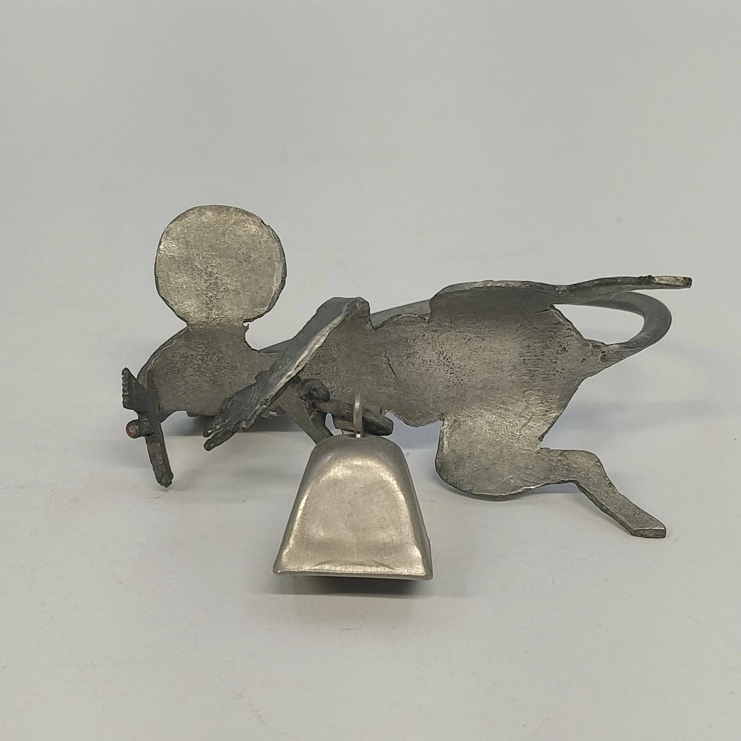 Zemtek Pewter Mouse Holding Bell Figurine Red Nose 3" Collectible Metal Ornament