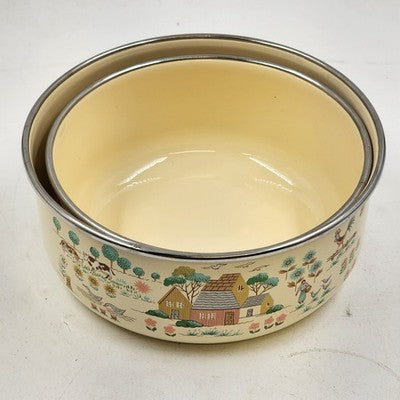 2 pcs International Heartland Enamel Nesting Mixing Bowls 7" x 3" & 6.5" x 2.75"