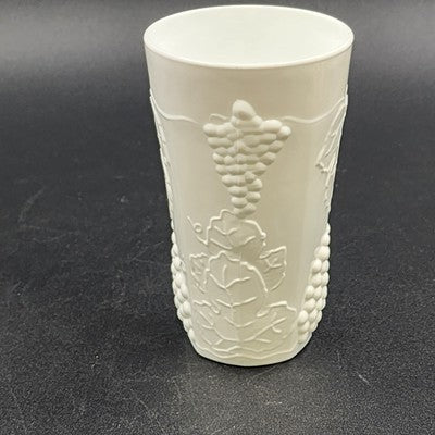 Indiana Glass Milk Glass Tumbler Harvest Pattern 3.25"x5.75" Vintage Drinkware