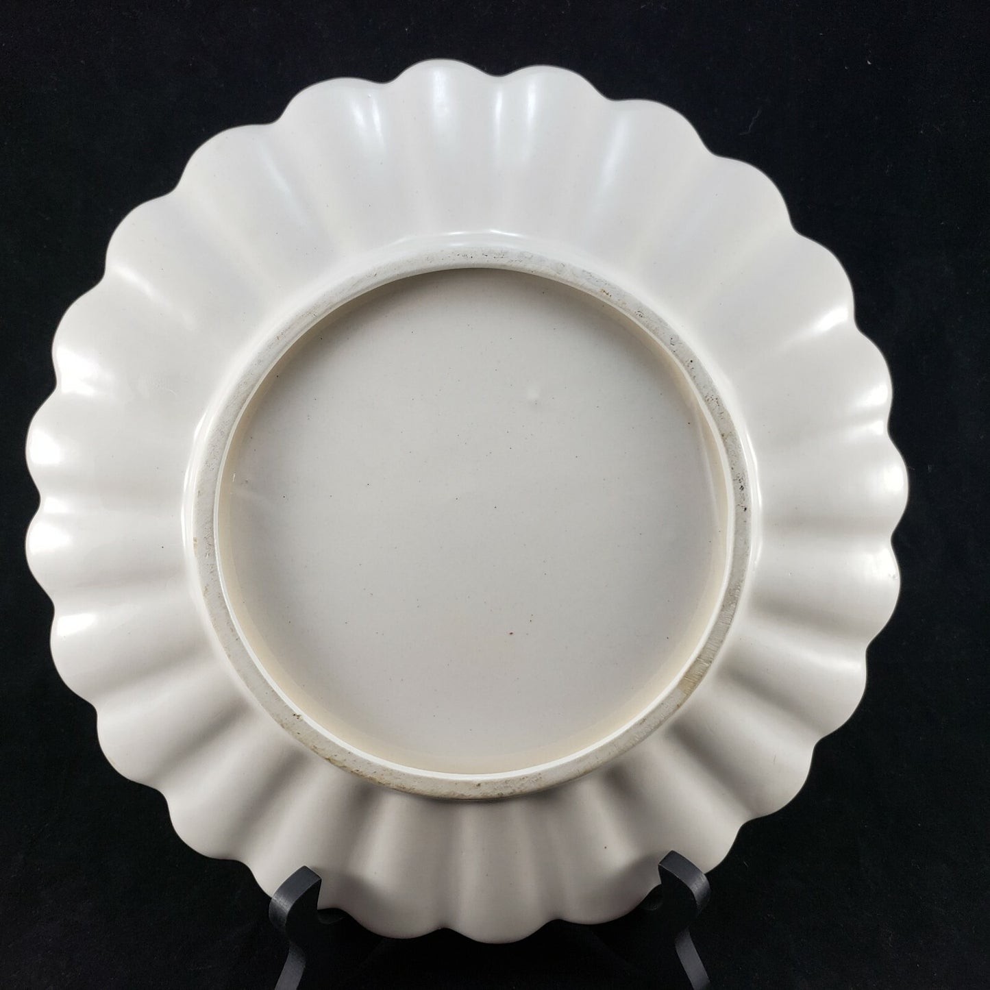 White Cheese Plate Blue Brown Flowers Scalloped Gilded Edge 10.5" Serving Liner