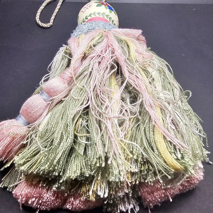 Tassel Pull Cord Finial Curtain Tie-Back LARGE Wood Hand Painted Pink Green