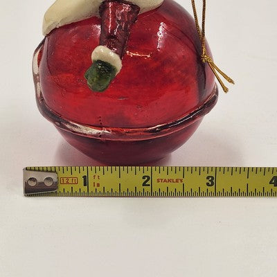 Red Blown Glass Round Santa Claus Hanging Ornament Christmas Holiday Motif 5"x3"