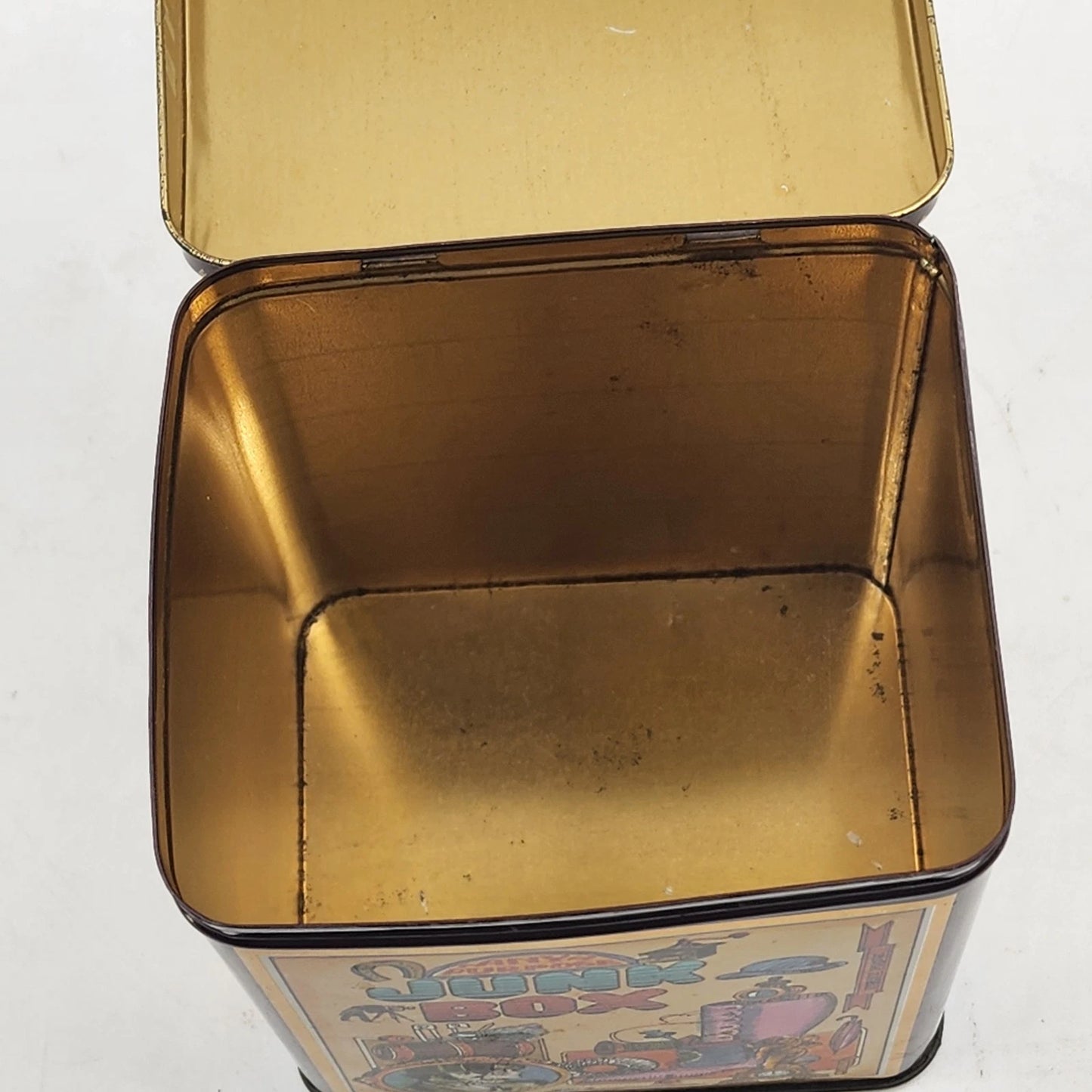 Collectible Tin Junk Box Hinged Lid Any Purpose 6.25" England by Case 1982 Vtg