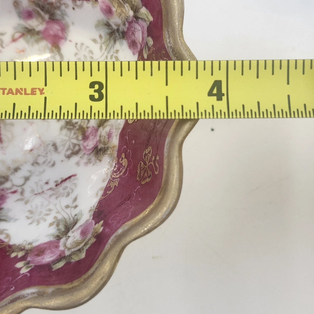 O&EG Royal Austria Porcelain Footed Bowl 3.75" Pink Gold Floral Scalloped Ribbed