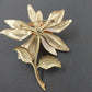 Orange Fabric Rose Brooch Gold Tone Stem Green Enamel Leaves Vintage