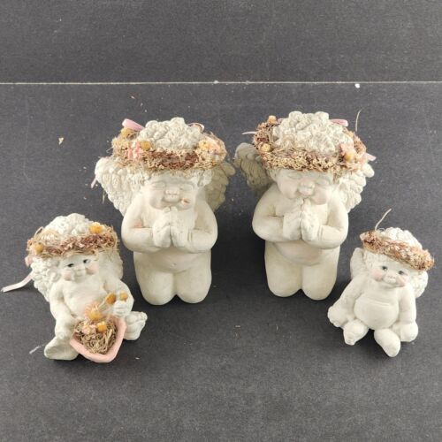 4 Dreamsicles Angel Cherub Figurines Cast Art 2 Praying Wildflower & Bright Eyes