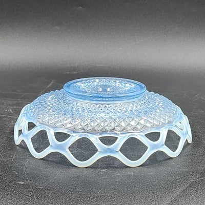 Imperial Katy Blue Bowl Opalescent Diamond Lace Edge Depression Glass 8"