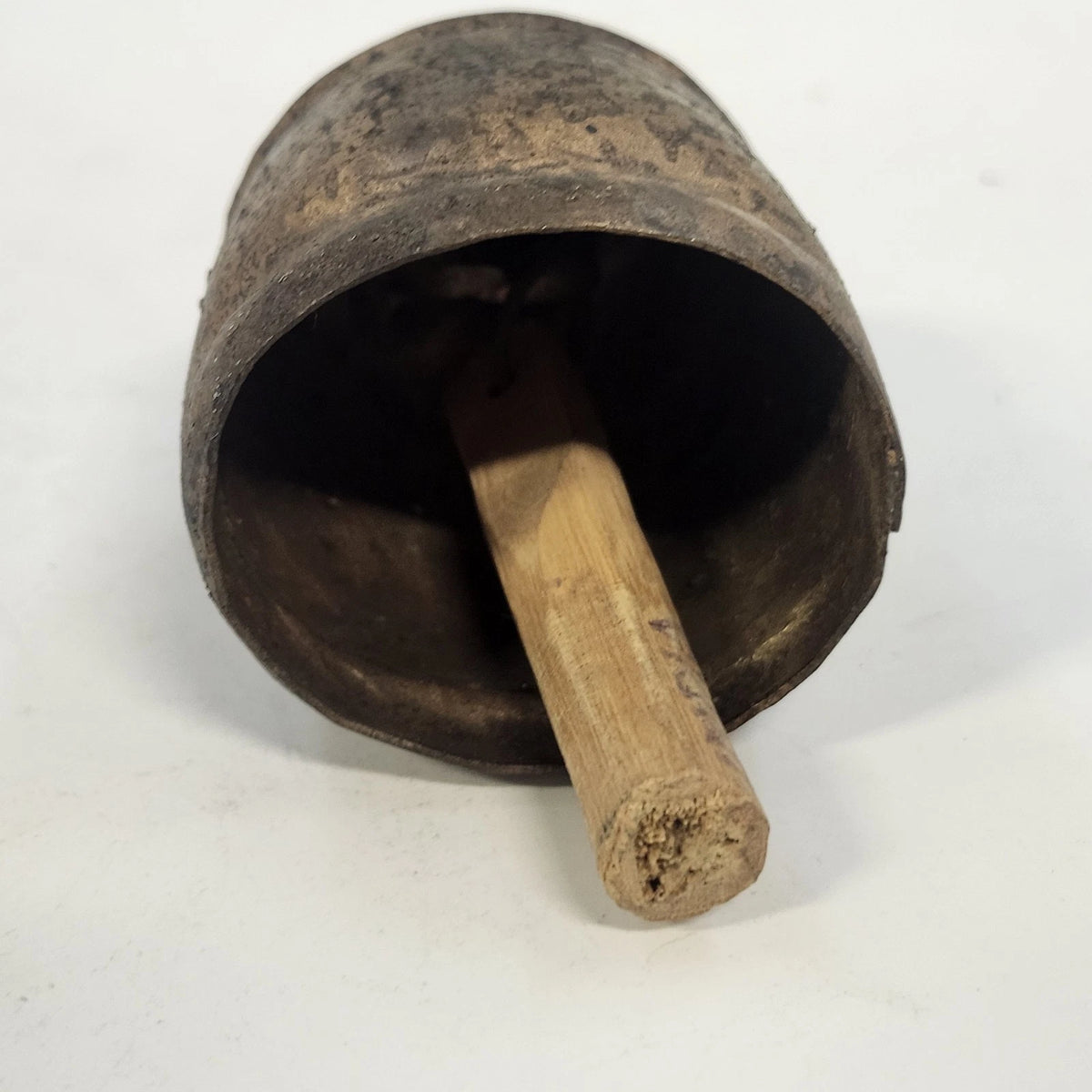 Rustic Metal Cow Bell Wooden Clapper Small Primitive Farmhouse 3" x 2" Vintage