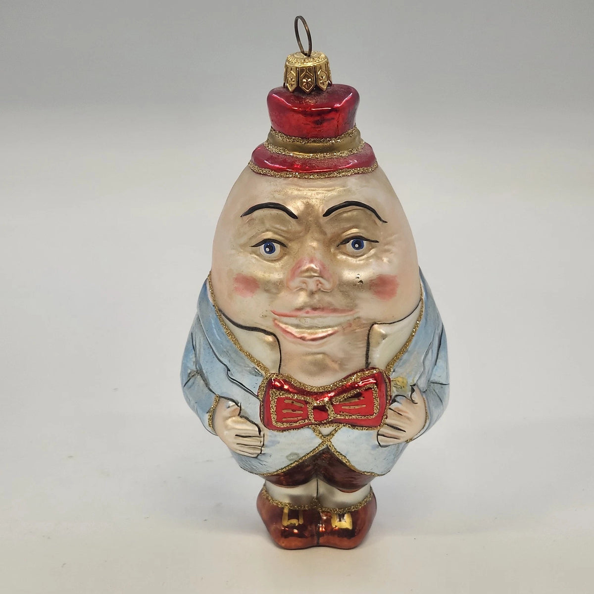 Humpty Dumpty Christmas Ornament Nursery Rhyme 6.5" Hand Painted Blown Glass Vtg