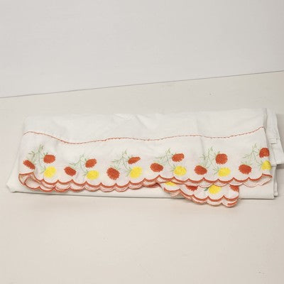 Solid White Twin Flat Sheet and Matching Pillow Case w Red & Yellow Floral Trim