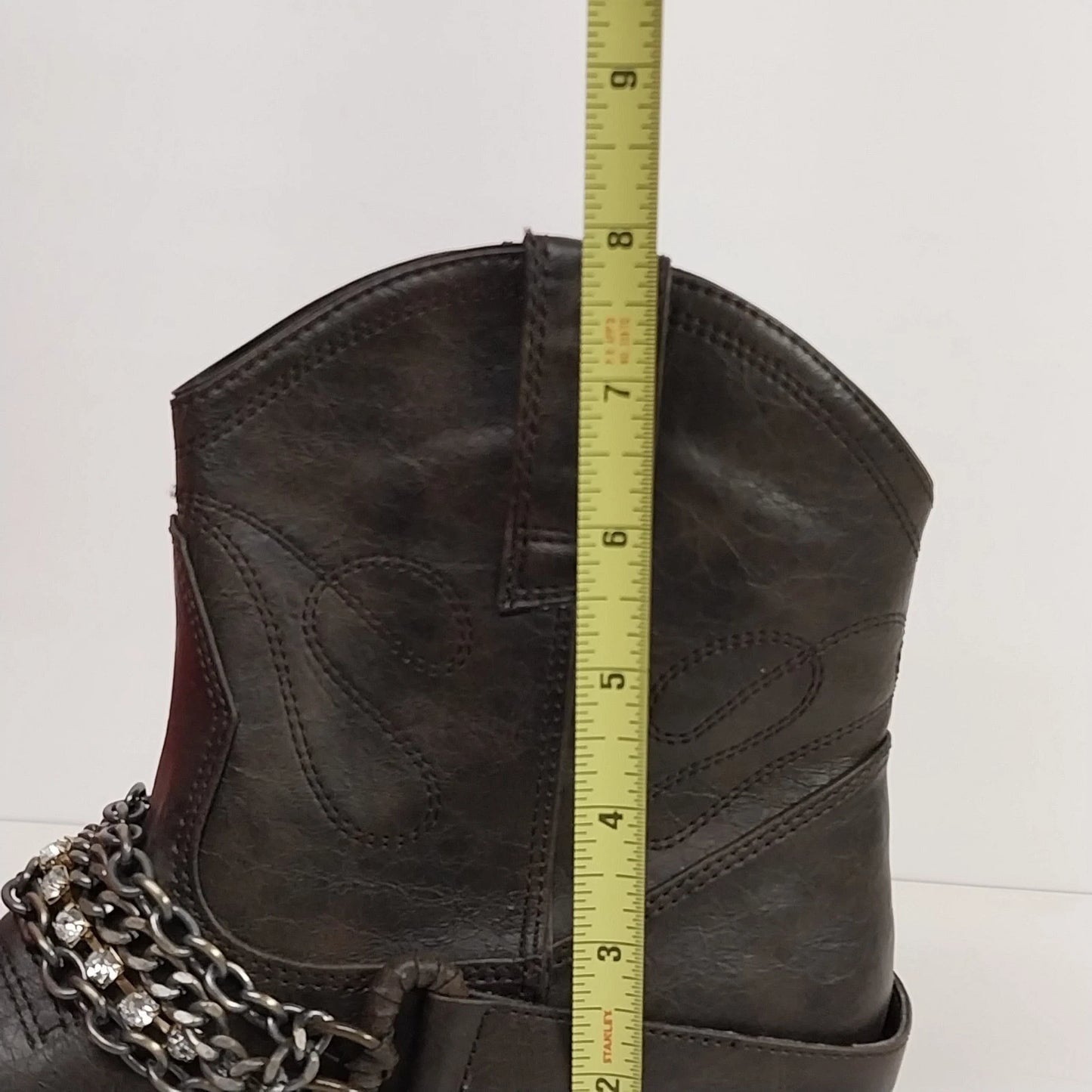 Candies Pasko Brown Ankle Booties Womens 8.5 Chain Rhinestone