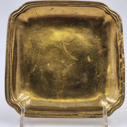 Italian Square Serving Wall Gold Plate Solid Cast Brass 6" with Double Rim Edge