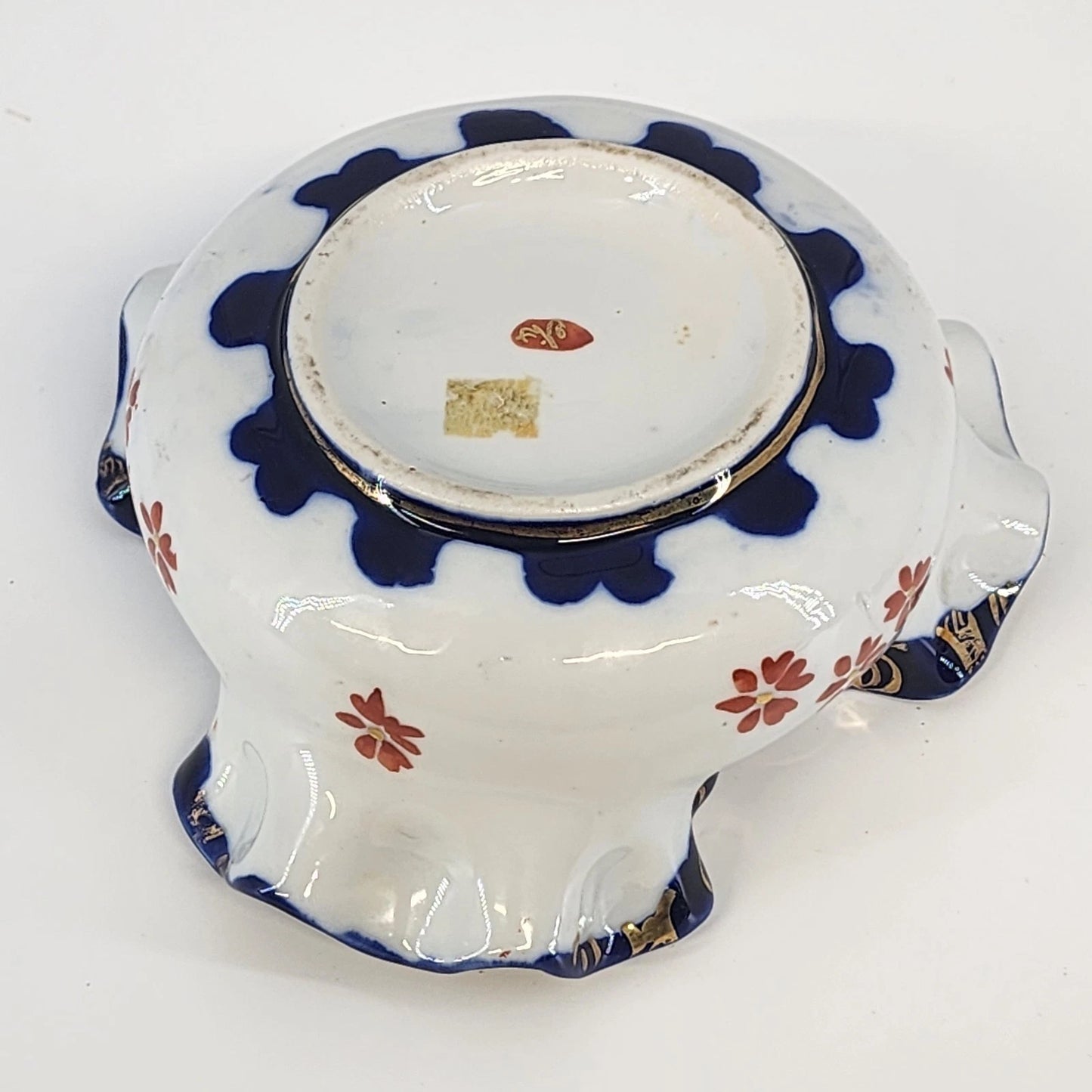 Japanese Imari Porcelain Ruffled Bowl 6" Cobalt Blue & Gold Gilt Floral Vintage