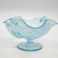 Jeannette Louisa Ice Blue Glass Pedestal Compote Double Handle Ruffled Rim 5.25"