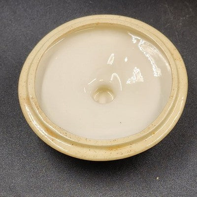 Ceramic Grease Drippings Jar w Lid Strainer Mushroom Homemade Pottery 1981 Vtg
