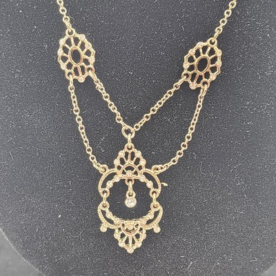 Avon Gold Tone Forever Paula Abdul Filigree Embellished Necklace & Earring Set