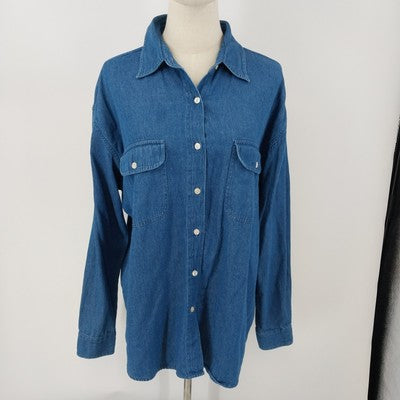 AMRAV Womens Denim Shirt L Button Up Long Sleeve 100% Cotton India