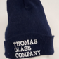 Thomas Glass Company Embroidered Navy Blue Beanie Stocking Cap Vintage