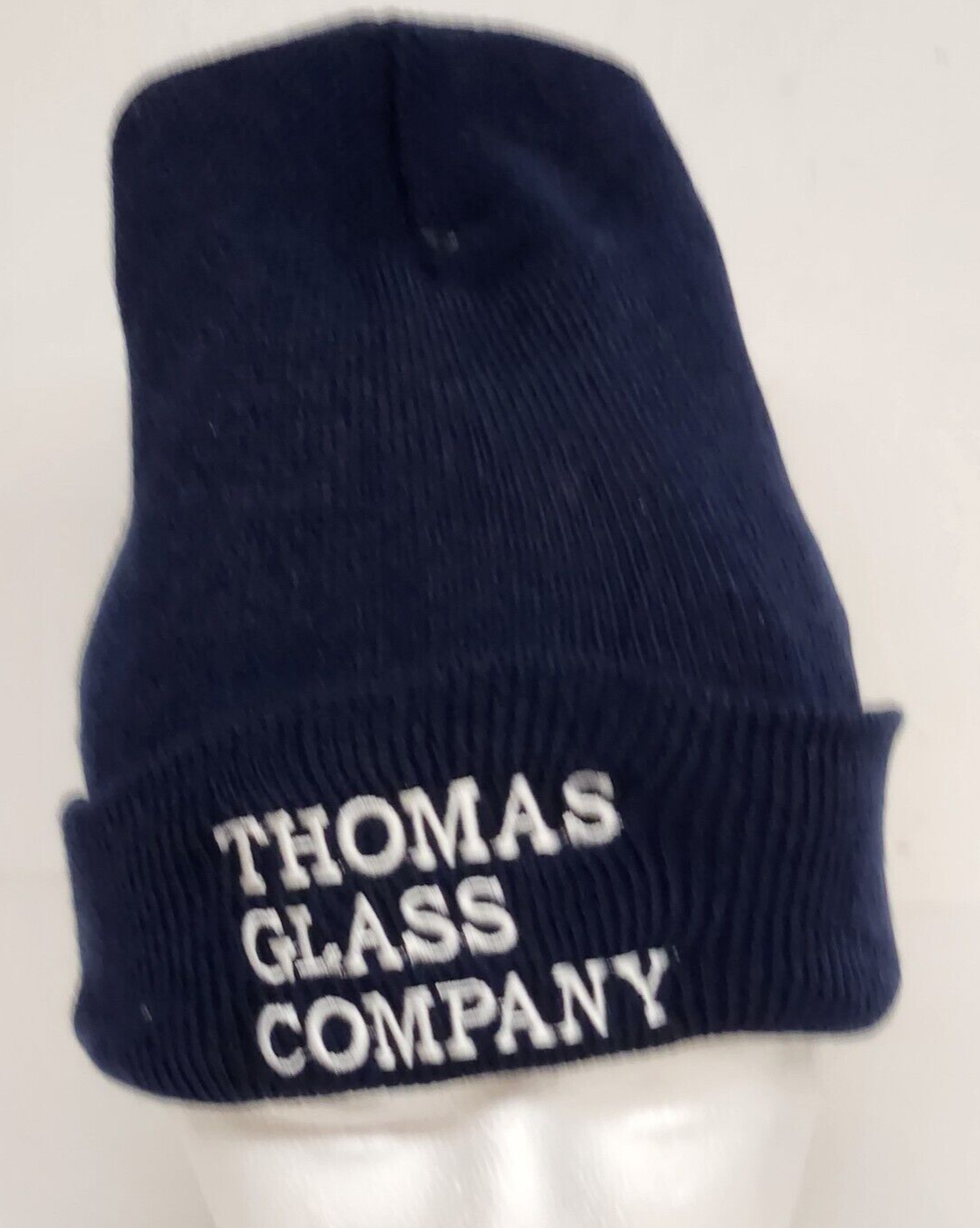 Thomas Glass Company Embroidered Navy Blue Beanie Stocking Cap Vintage