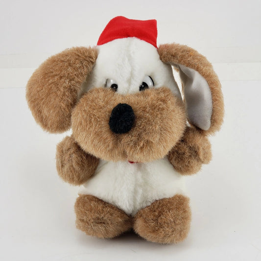 Greyhound Plush Dog 1980 Christmas Brown White Floppy Ear Puppy Stuffed Toy