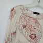 Womyn Cream Pink Botanical Leaf Print Top Women's XS Stretch Knit Long Sleeve