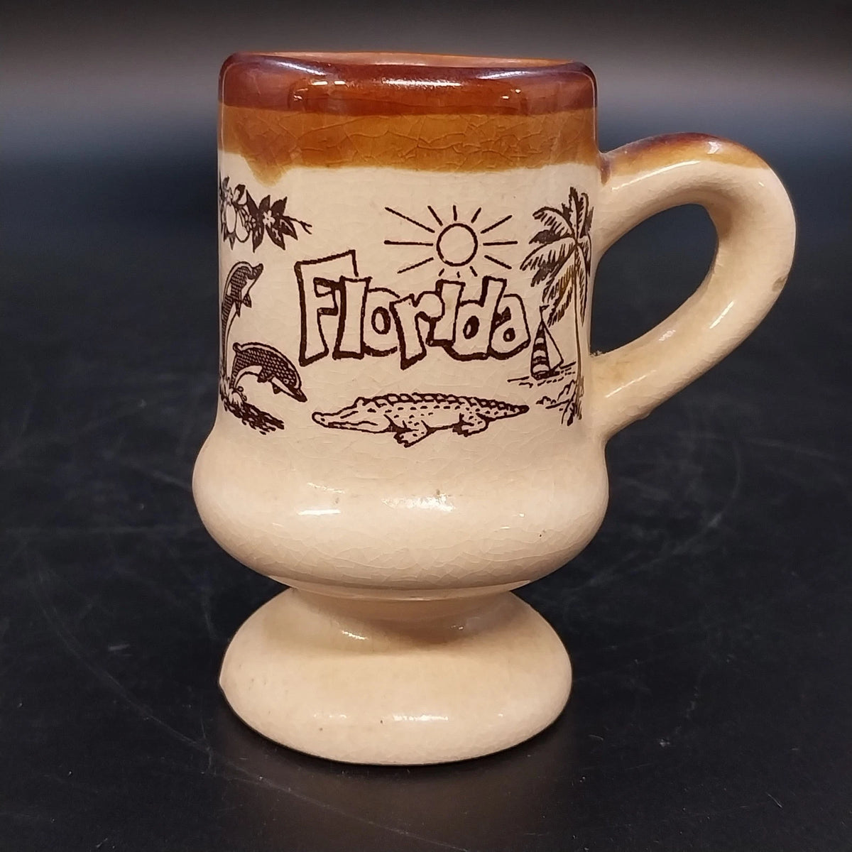 Florida Ceramic Mini Mug Toothpick Holder Alligator Dolphins Palm Tree Tropical